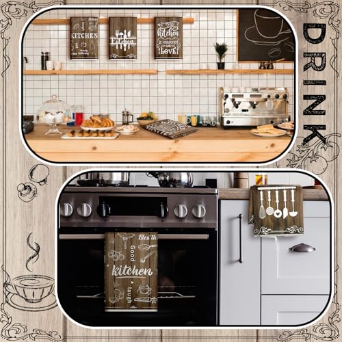 Image of Bencailor 6 Pcs Brown Kitchen Towels Decorative Sets Dish Towels Absorbent Fast Drying Hand Tea Vintage Hanging Reusable Cleaning Dishcloths for Cooking Farmhouse Bathroom Accessory