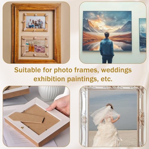 Image of 150pcs Steel Picture Hangers,Golden Picture Hanging Kit,Small Triangle Ring Iron Pictures Hangers with 150 Pieces Screws,D-Ring Pictures Hanger,Heavy Duty Hanging Hooks for Clock,Decoration