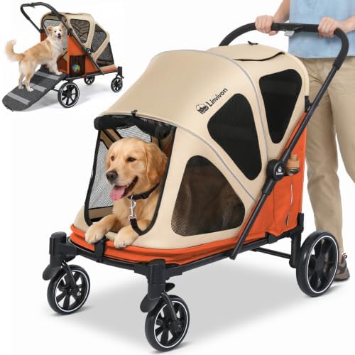 Dog Stroller for Medium Dogs 88lbs W/Ramp for Easy Access Foldable Orange