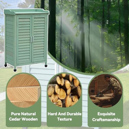 Outdoor Wooden Potting Bench with Double Doors, Galvanized Desktop, Storage Cabinet & Planting Work Table for Garden, Balcony, Backyard