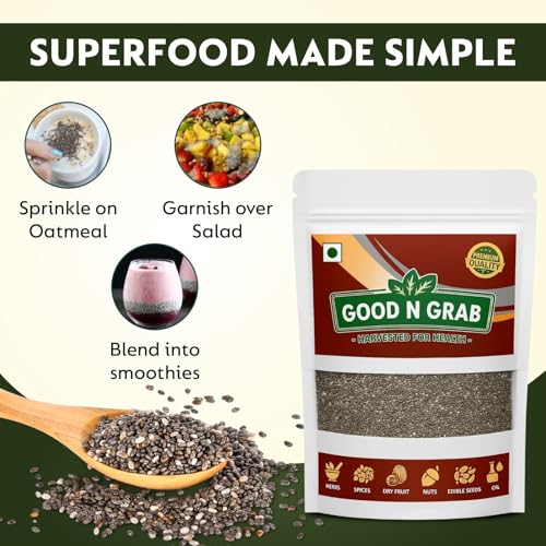 Image of Good N Grab Premium Raw 300 gmChia Seeds | High Protein, Omega-3, Fibre Rich Superfood | Gluten-Free & Vegan | Natural Weight Management Seeds I 100 gm Pack of 3