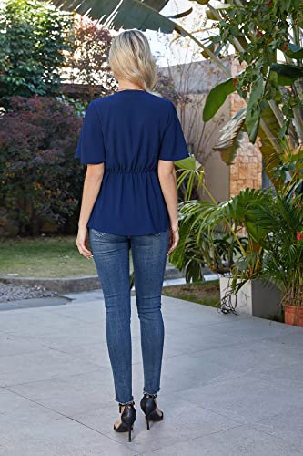 Image of GRACE KARIN Women's Elegant V-Neck Tie Waist Flowy Peplum Shirt Tops