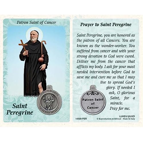 LUMEN MUNDI Saint St Peregrine Prayer Card Patron Saint of Cancer Holy Card with Medal