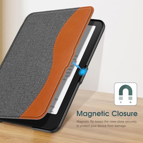 Image of Fintie Slim Case for 7 inch Kindle Paperwhite 12th Gen 2024 & Kindle Colorsoft | Lightweight PU Leather Hard Back Shell Cover, Magnetic Closure, Auto Wake /Sleep, for Kindle Paperwhite 2024, Gray /Brown