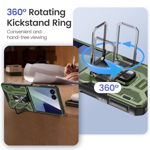 Image of VEGO Case for Samsung Galaxy Z Flip 7 with Built-in Screen Protector | Hinge Protection & 360Rotating Stand Anti-Scratch Full Body Drop Proof Protective Phone Case for Galaxy Flip 7 -Green