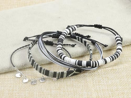 4pc Surfer Anklets for Men Waterproof String Rope Anklets Boho Clay Adjustable Beads Ankle Bracelets Cute Cloth Stainless Steel Anklet Set Beach Summer Jewelry for Women2