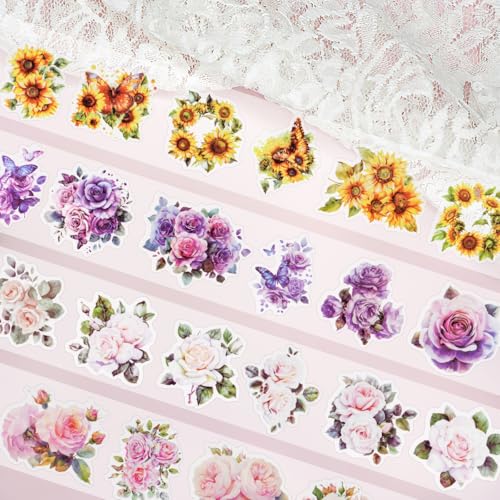 Washi Tape Set, Flores Masking Tape Sticker, 4 rollos decorativos Washi Tape Niños Cinta adhesiva Transparente Pegatinas para Scrapbooking Diario Bullet Journals