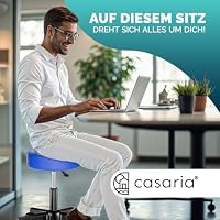 CASARIA® Rollhocker Höhenverstellbar 10cm Polsterung 46-60 cm Sitzhöhe 360° Drehbar Ø 35cm Rund Rollen Bürohocker Drehhocker Arbeitshocker Hocker Blau – Ansicht 8