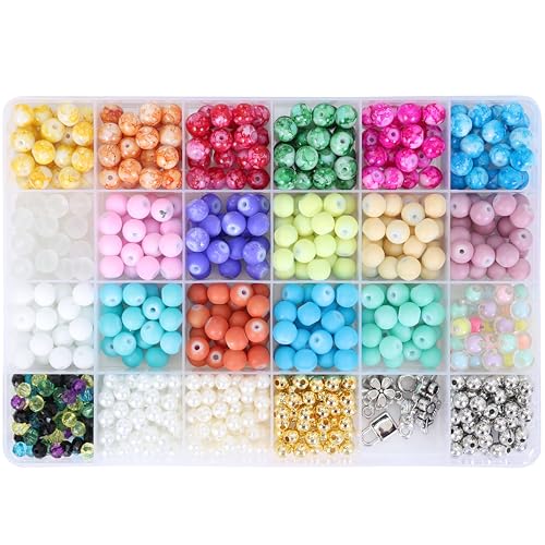 Image of ambitieux DIY Bracelet Making Kit - 24 Colorful Beads, 10m Elastic Thread, Jute Bag, and Cutter - Gift for Girls Birthdays (Glass Beads 2)