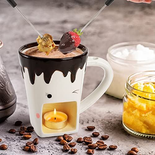 Dicunoy Set Of 2 Fondue Mugs With Forks, Ceramic Personal Chocolate Melting Cup For Cheese, Individual Ceramic Butter Warmers Pot, Tealight Candle Mini Simmer Mug For Caramel, Tapas #TOP5