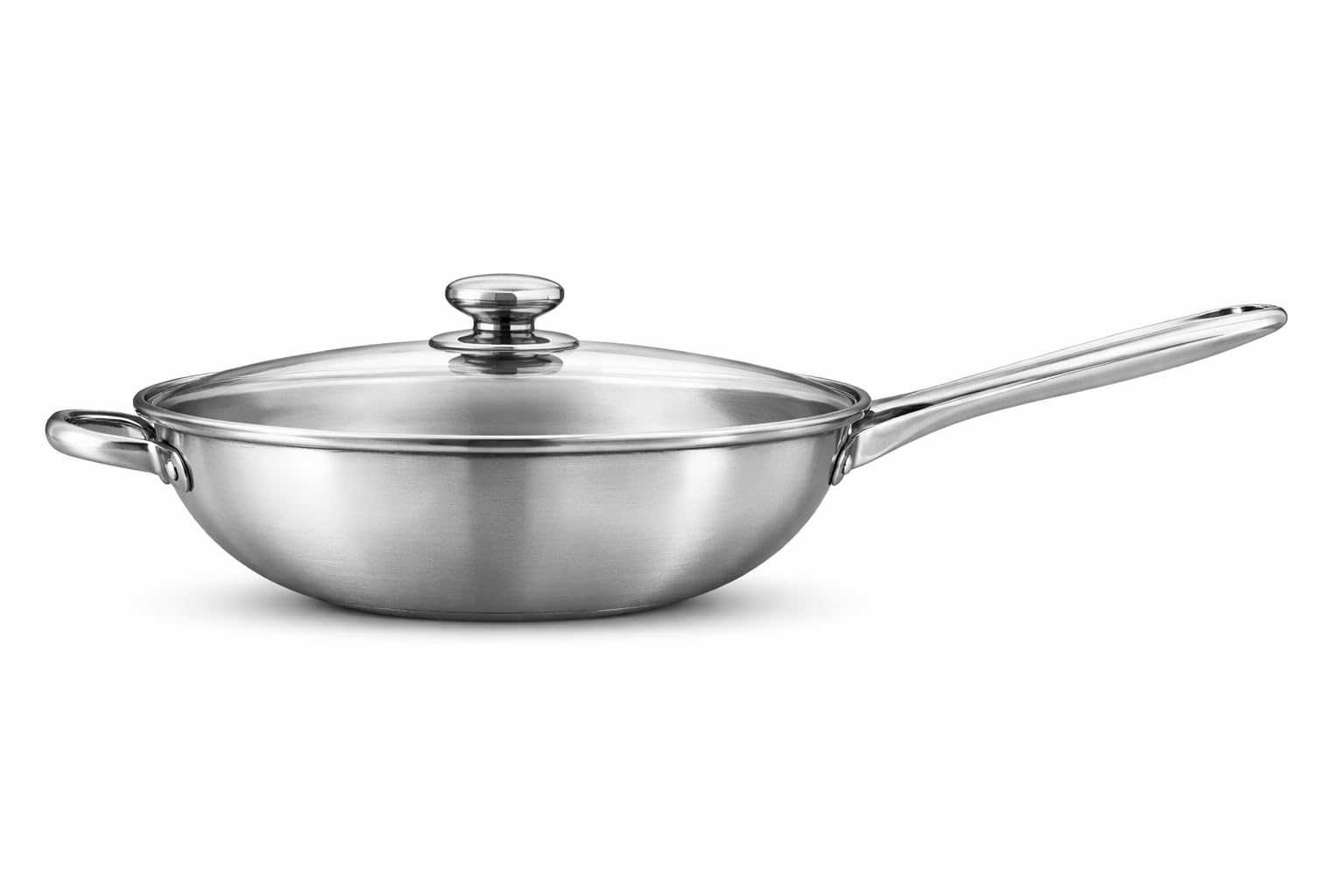 Edelstahl Wokpfanne 32 cm mit Glasdeckel – Ohne Beschichtung – für Induktion & Gas – für alle Herdarten – Wok Pfanne Groß