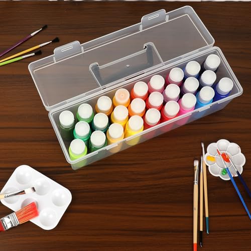 Image of JUXYES Plastic Clear Acrylic Paint Storage Organizer Box with Handle, Transparent Craft Paint Bottles Container Case with Lock, Saving Box with Lid for 2 fl. oz Acrylic Paints