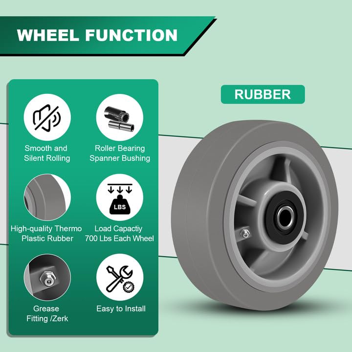 Miniatura 3 de Ruedas giratorias resistentes de 6 x 2 pulgadas, ruedas industriales, ruedas de goma, juego de 4 con capacidad de hasta 2800 libras