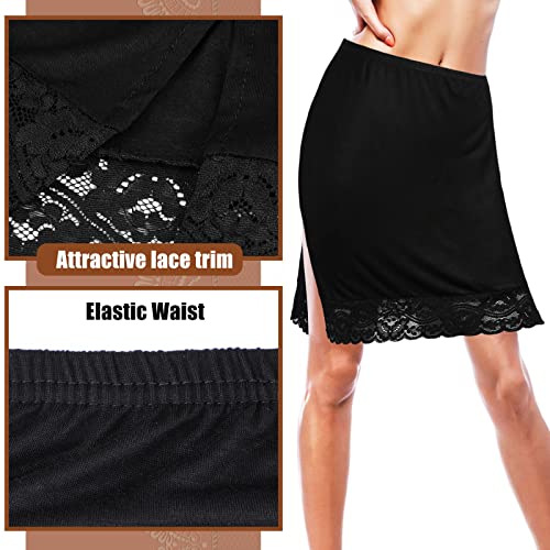 Haysandy 3 Pcs Women's Half Slips For Under Dress Lace Trim Underskirt Above Knee Slip Skirt (Medium), Black, White, Beige #TOP4