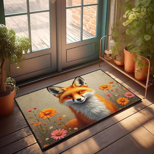 Paillasson renard et fleurs 50x80cm tapis extérieur - 2