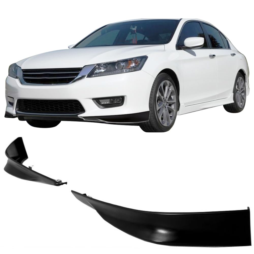 IKON MOTORSPORTS, Front Lip Splitters Compatible with 2013-2015 Honda Accord, HFP Style Unpainted Black Polypropylene Body Kit Spoiler, 2014