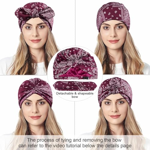 Image of Ababalaya Satin Lined Beanies for Women Chemo Headwear Silky Lined Cotton Sleeping Cap