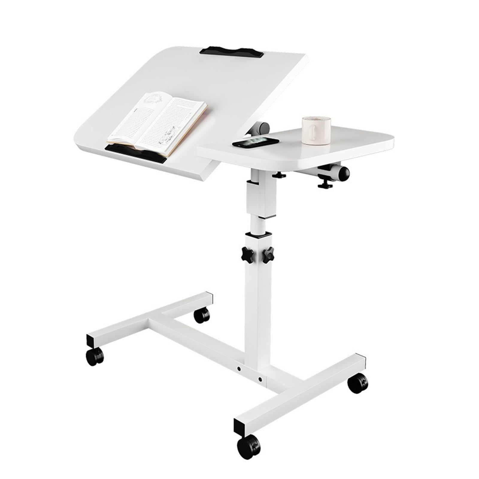 Tavolino per Laptop Regolabile in Altezza, scrivania per Computer con Ruote, Divano Mobile Portatile con rotelle bloccabili e Piano inclinabile per Ufficio Domestico