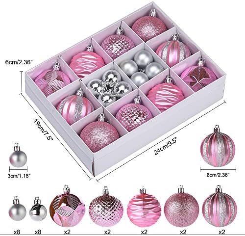 26 Pcs Christmas Balls Ornaments Christmas Tree Baubles, Reusable Xmas Ball Hanging Decorations for Holiday Xmas Tree Decorations(Pink color)