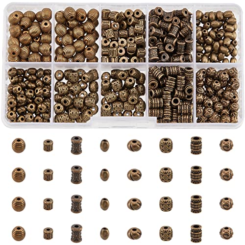 NBEADS 480 Pcs 8 Styles Tibetan Style Alloy Spacer Beads