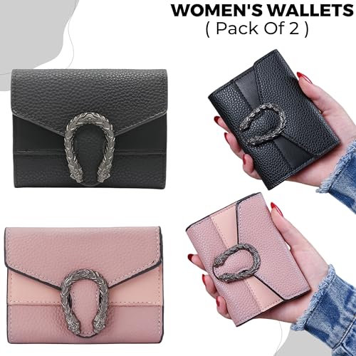 Image of Kraptick Women s Wallet Stylish Compact Purse Clutch with Card & Coin Holder Debit Card Organizer, Travel Wallet & Money Organizer for Women with 8 Card Slots (Black & Pink) (Combo of 2)