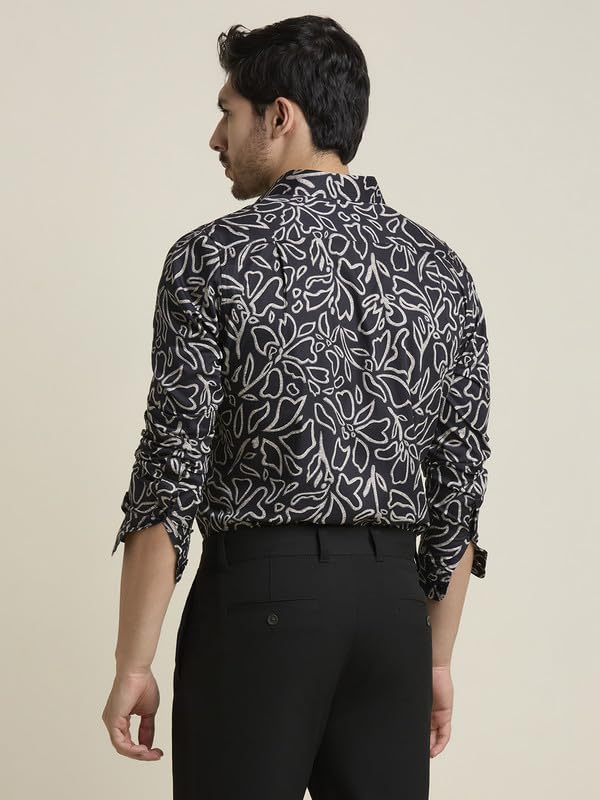 Image of MARK & ALBERT Men's Printed Full Sleeves Regular Fit Shirt Blue | 100% Cotton Stretchable Fabric