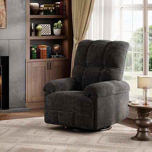 Image of GarveeHome Recliner Chair, 360 Swivel Rocker Glider Nursery Chair with Padded Armrest and Deep Seat, Chenille Upholstered Reclining Sofa Chair for Living Room, Bedroom and Nursery (Black)