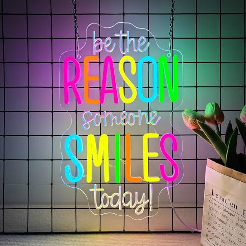 Image of Allball Be The Reason Someone Smiles Today Neon Sign, Motivational Neon Light USB Powered LED Dimmable Inspirational Sign, for Classroom Office Bedroom Living Room Wall Decor(15.7 * 9.8 In)
