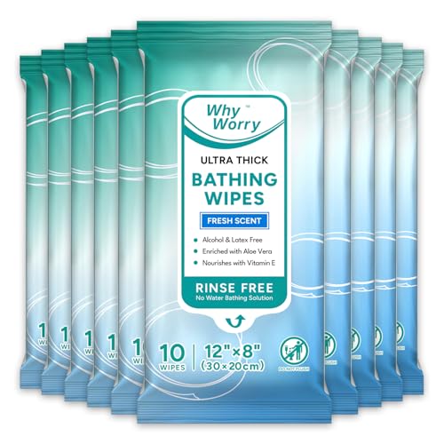 WhyWorry Toallitas Húmedas Corporales para Adultos y Ancianos, Extra Grandes 20x30 cm Toallitas Desechables con Aloe, Limpieza Corporal y Higiene, 99% Agua Pura & sin Alcohol, Perfumadas, 100 Unidades