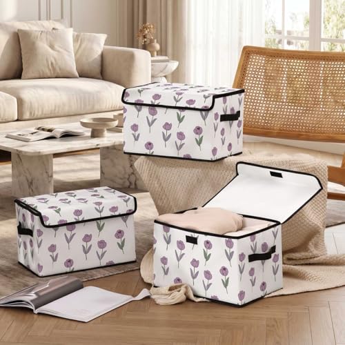 Image of Stackable Storage Bins with Lids,Closet Organizers Fabric Box for Home and Office,Blanket Clothes Organizers,Under Bed Storage Containers 3 Pack