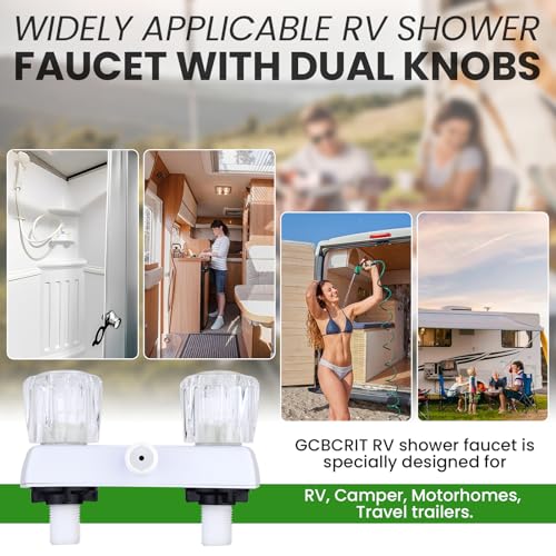 Image of RV Shower Faucet with Hose and Head, RV Outdoor Shower Kits, RV Tub Faucet with Shower Diverter Outdoor Shower Kit Fits for RV /Campers,Travel Trailer,Motorhome (Shower Faucet Kit, White)