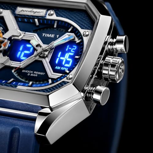 Image of Men's Square Luxury Stainless Steel Quartz Watch - Waterproof 10BAR Wristwatch with Luminous Display, Day /Date Calendar, Hardlex Glass - Fashion & Business Timepiece