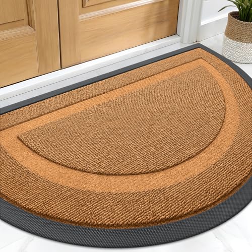 Image of OLANLY Half Circle Door Mat Indoor Outdoor Entrance Welcome, Waterproof All-Season, All-Weather Doormat, Sturdy Natural Rubber, Easy Clean Patio Porch Entryway Mat, 33x21, Tangerine Orange
