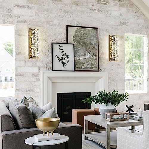 Image of Crystal Wall Sconces Set of 2 Gold Crystal Wall Lighting with LED Adjustable Color Temperature Modern Wall Lights Indoor Beautiful Glass Wall Light for Bedroom Living Room Hallway