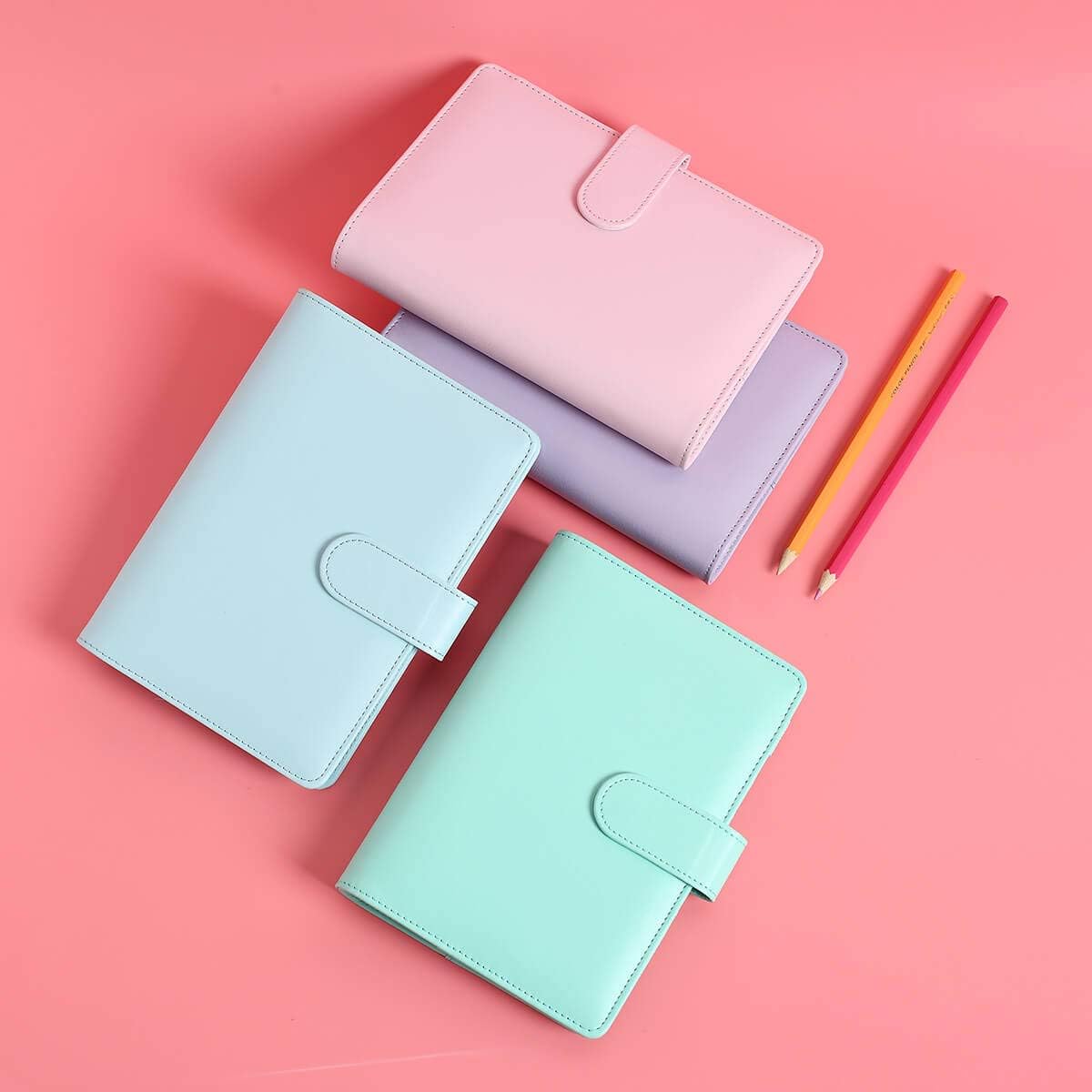 A5 PU Leather Notebook Binder, Refillable A5 Inner Filler Papers Journal Binder Cover with 6 Ring, Personal Diary Schedule Organizer Planner Binder with Magnetic Buckle Closure 7 x 9 ¼" [Pink]