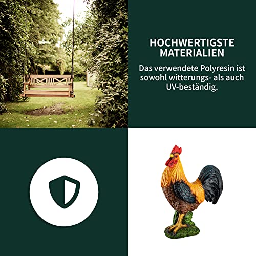 VERDOBA Garten Figur Hahn aus Kunstharz, handbemalt - Deko Hahn Dekofiguren Garten Deko Gartenfiguren für außen groß - Hühner Gartendeko Tiere