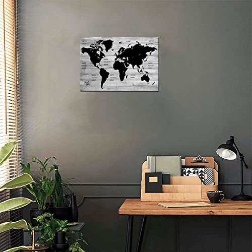 Taomi Minimalist Grey World Map Wood Grain Artwork For Office Study Room Wall Art Black And White Canvas Poster Print Map Of The World Living Room Wall Hanging Décor 12X16Inch Home Decorations #TOP6