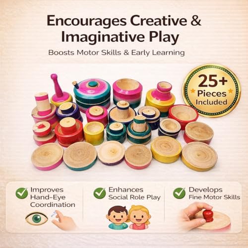 Image of Mamushop Chennapattana Wood Eco Friendly Wooden Kids Toy Kitchen Set /Choppu Jaman Made In India Kids Gas Stove With Cylinder Combo-Multi Color