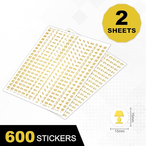 Image of GLUN Vinyl 600 Decorative Switch Board Button Self Adhesive Stickers for Wall,Plastic Surface,Metal,27 Icons for Fan,Light,Fridge,AC - 3-in-1 Gold,Golden Glow for Switch Board Decoration,30 x 23 cm