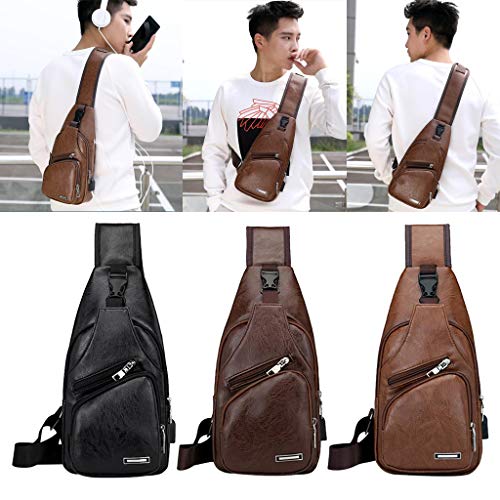 Baoblaze Bolsa De Couro Masculina Sling Bolsa Ombro Crossbody Bolsa - Preto