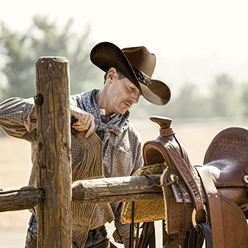 Fluffy Sense. Cowboy Hat For Women And Men - Straw Cattleman Crease Western Hats With Upgrade 4 Inches Shapeable Wide Brim (Dark Brown) #TOP4