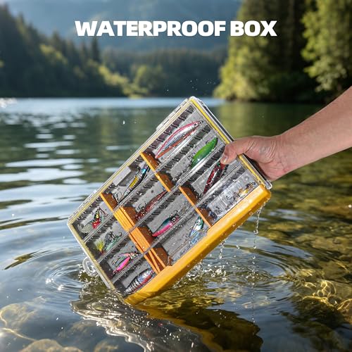 Image of RUNCL 3700 Standard Fishing Tackle Box, Waterproof Floating Lure Storage Box with Adjustable Dividers, Clear Rust-Proof Utility Tray for Terminal Tackle, Hooks and Sinkers