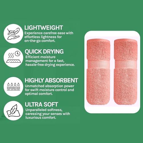 Image of Sulfar 100% Combed Cotton, Quick Drying Highly Absorbent Thick Bathroom Towels, Luxury Bath Towel Set (Pack of 2, 70 X 140 cm) - 600 GSM (Coral Pink)