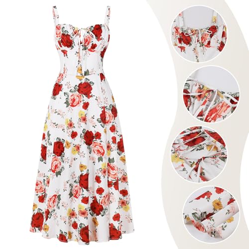 Image of IBTOM CASTLE Women Corset Dress Sleeveless Spaghetti Straps Casual Dresses Boho Slit Lace Up Flowy Midi Bustier Sundress