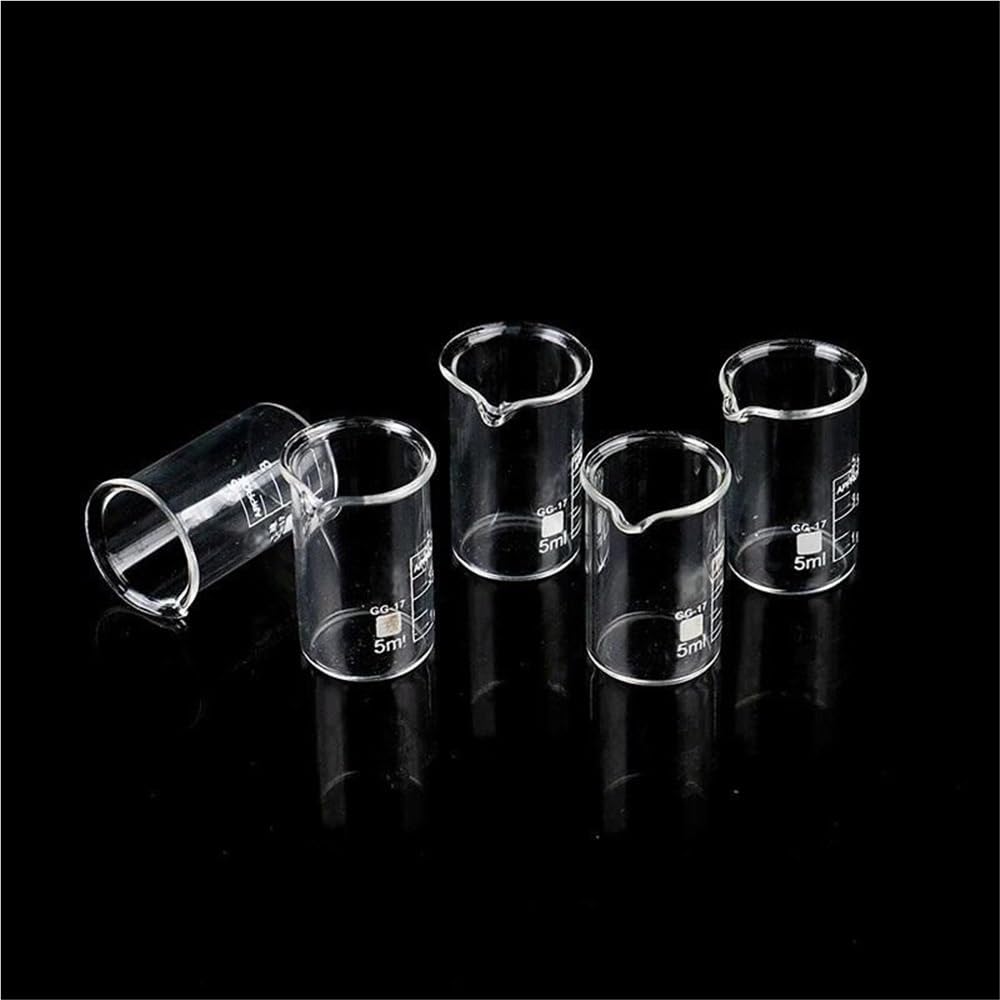 Becher in Vetro borosilicato da 5 ml con beccuccio, becher Trasparente Basso, becher in Vetro borosilicato per Laboratorio Chimico
