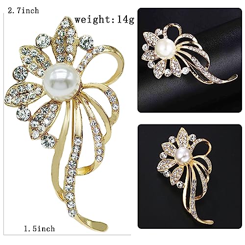 Image of Crystal Pearl Flower Brooches Pins Fashion Beautiful Created Rhinestone Floral Brooch Good Idea for Party Dance Wedding Banquet for Elegant Women Girl