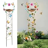 44" Height Bird Bath with Trellis for Climbing Plants Outside,Metal Antique Butterfly Heart Garden Plant Trellis with Detachable Bird Bath Bowl & Fruits Plants Support,Garden Patio Decor