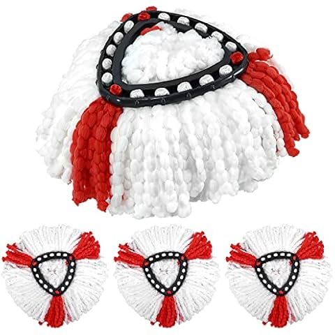 4 Pack Mop Head Replacement Mop Heads, Compatible with Vileda 2 in 1 Turbo Mop, Triangle Spin Microfibre Washable and Reusable Mop Heads, Red White Cover