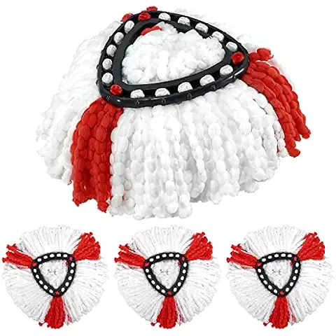 4 Pack Mop Head Replacement Mop Heads, Compatible with Vileda 2 in 1 Turbo Mop, Triangle Spin Microfibre Washable and Reusable Mop Heads, Red White Cover