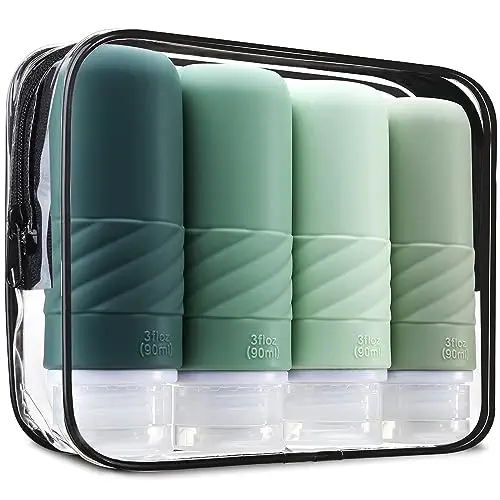 Gemice Travel Bottles for Toiletries, Tsa Approved 3oz Portable Travel Bottles, BPA Free Leak Proof Squeezable Travel Size Containers, Travel Accessories for Shampoo Conditioner Lotion (4 Pack)